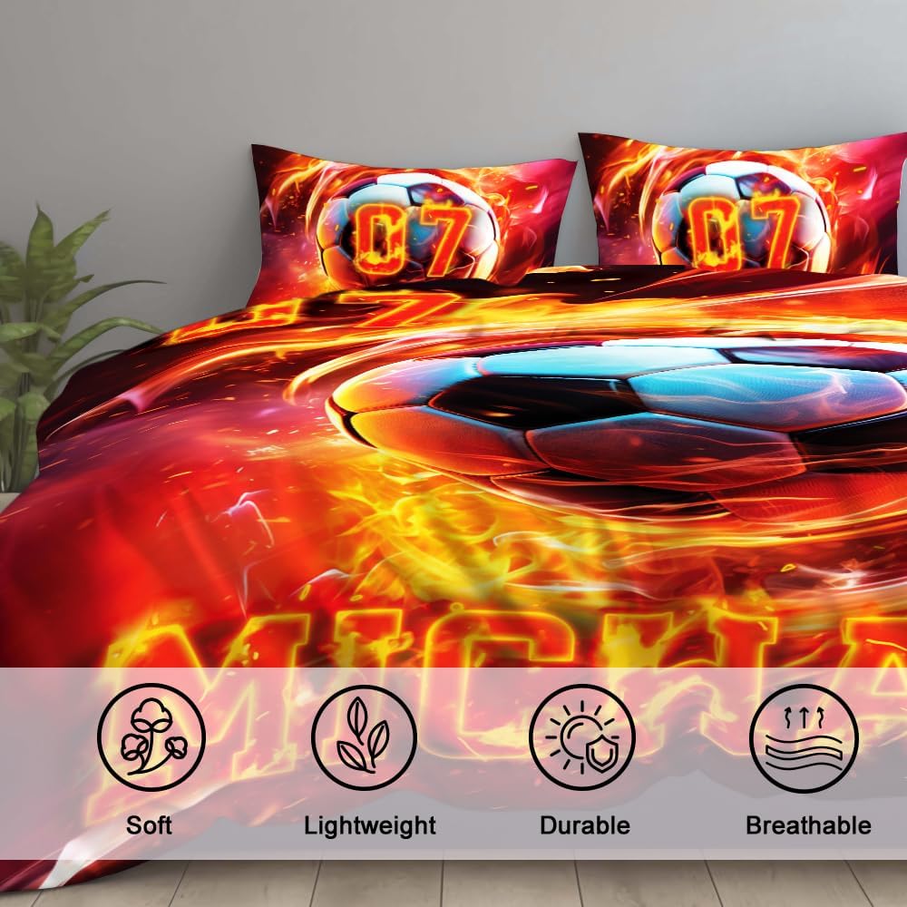 Customize Football Bedding Set - Full Comforter, Twin Size, Boys' Soccer Theme Gift, Multi-sizes