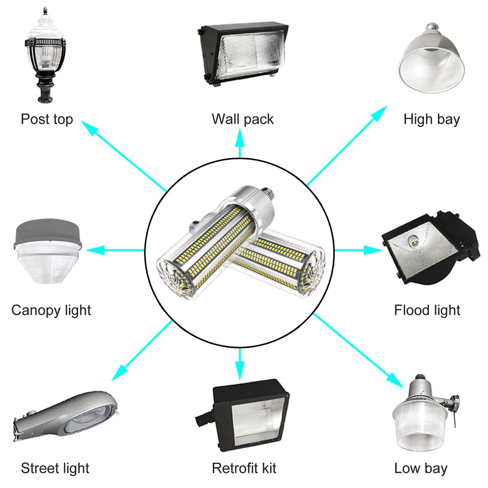 (Paquet de 2) Ampoule LED en forme de maïs 100 W 12 000 lm, culot E26/E27, avec adaptateur de base Mogul E39, ampoules LED de grande surface pour garage intérieur et extérieur, entrepôt, éclairage de