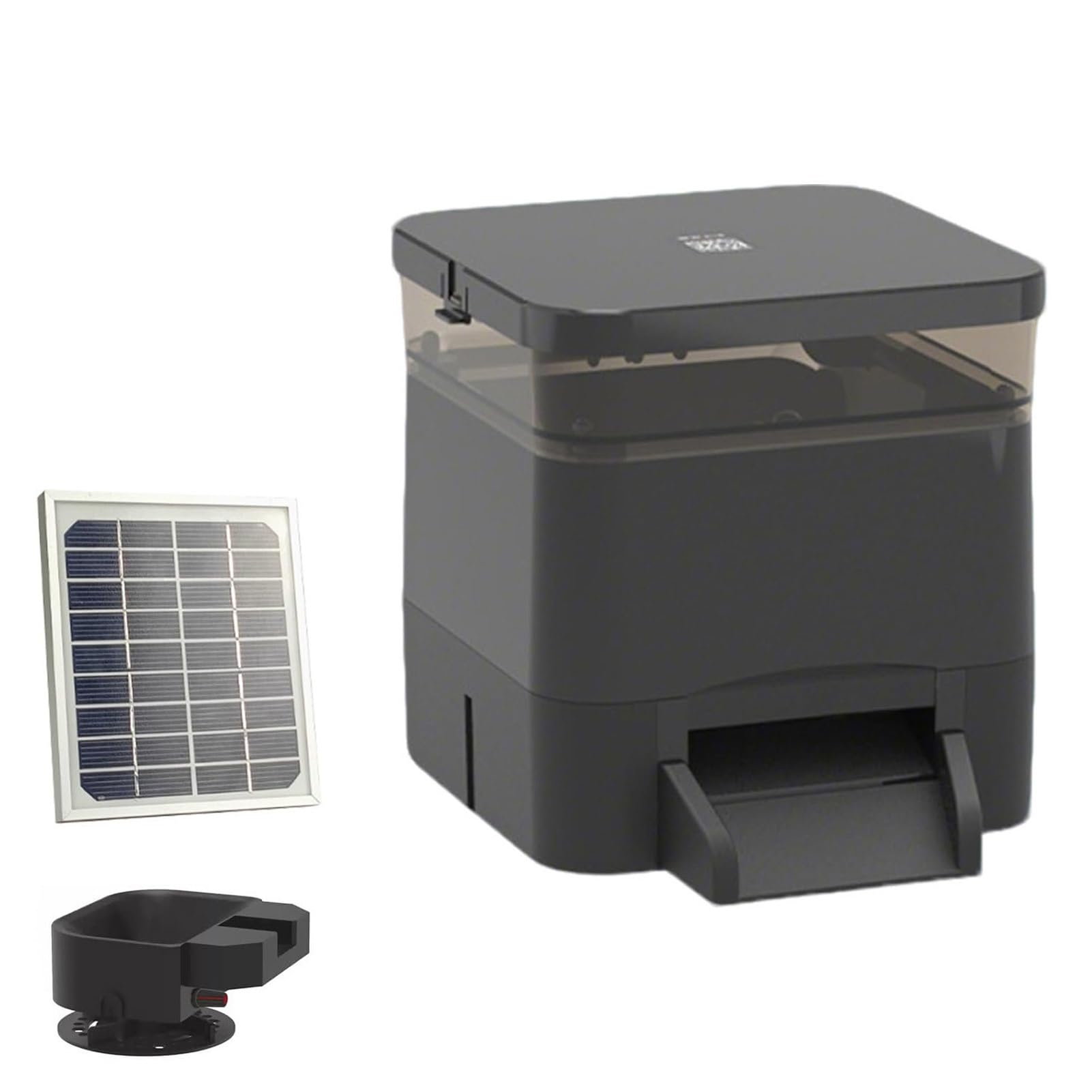Dispensador automático de alimentos para peces de estanque, alimentador de pellets Koi temporizado, capacidad de 10 litros, batería y energía solar, resistente a la lluvia y al sol para uso en