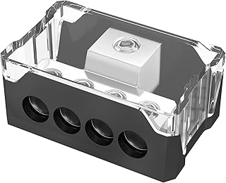 Joinfworld 4 Way Power Distribution Block Car Audio 0/2/4 Gauge Input 4/8/10 Gauge Output Amp Ground Distribution Block Splitter for Amplifier Auto Car Boat