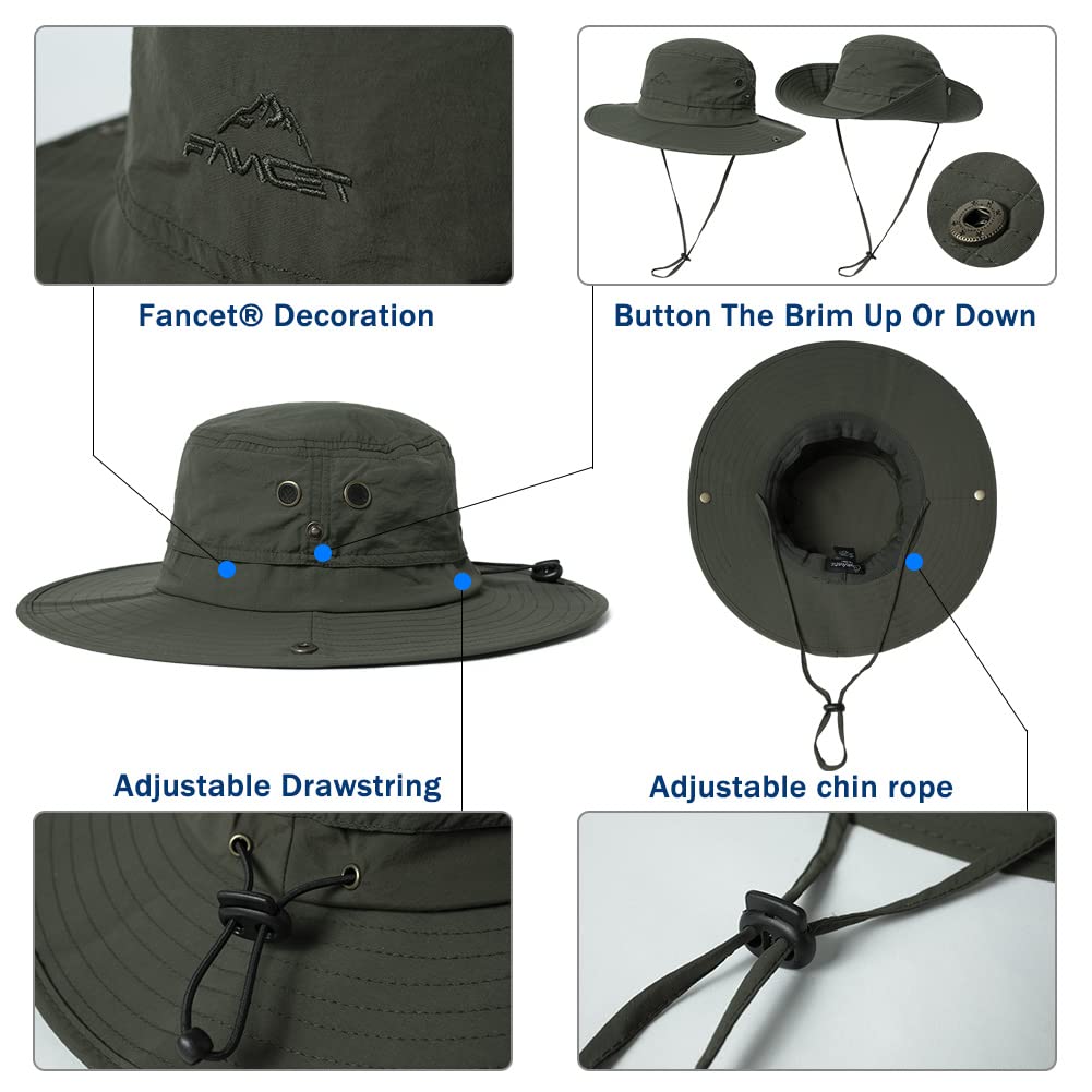 Comhats UPF 50 Sonnenhüte mit breiter Krempe, Sommer-Mesh, UV-Schutz, Safari-Hut, zum Angeln, Wandern, Boonie-Hüte mit Kinnriemen, wasserdicht