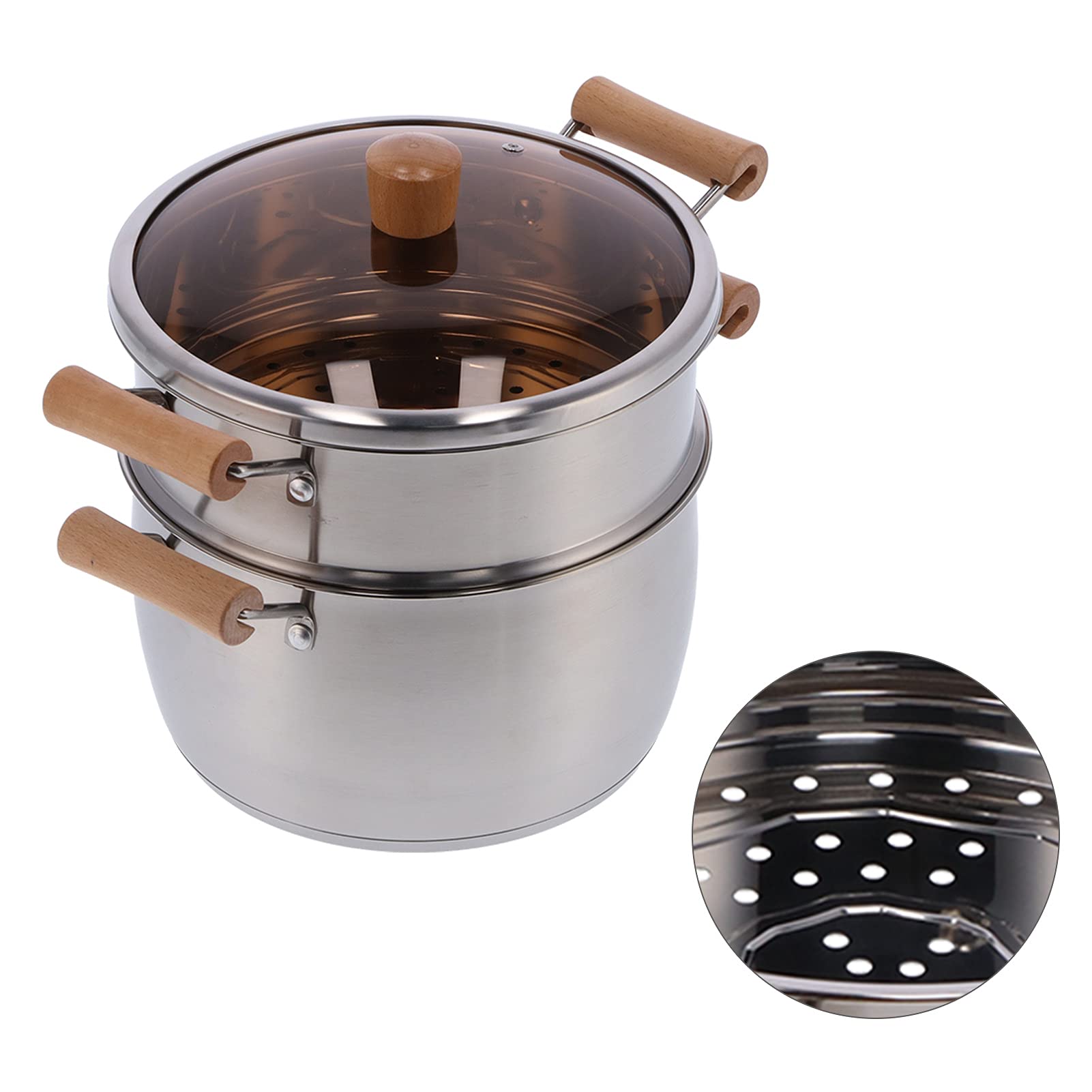 Cocoarm Mehrzweck-Dampftopf, Suppentopf aus Edelstahl mit Doppelohrgriffen und Glasdeckel, Nudelkocher in Lebensmittelqualität 304, für Brei, Knödel, Nudeln, Gemüse, Meeresfrüchte
