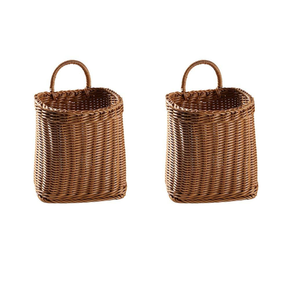 Hndhbfgrt 2X Kitchen Storage Basket with Handle Woven Hanging Baskets for Living Room Sundries Organizer Hand-Woven Baskets-L
