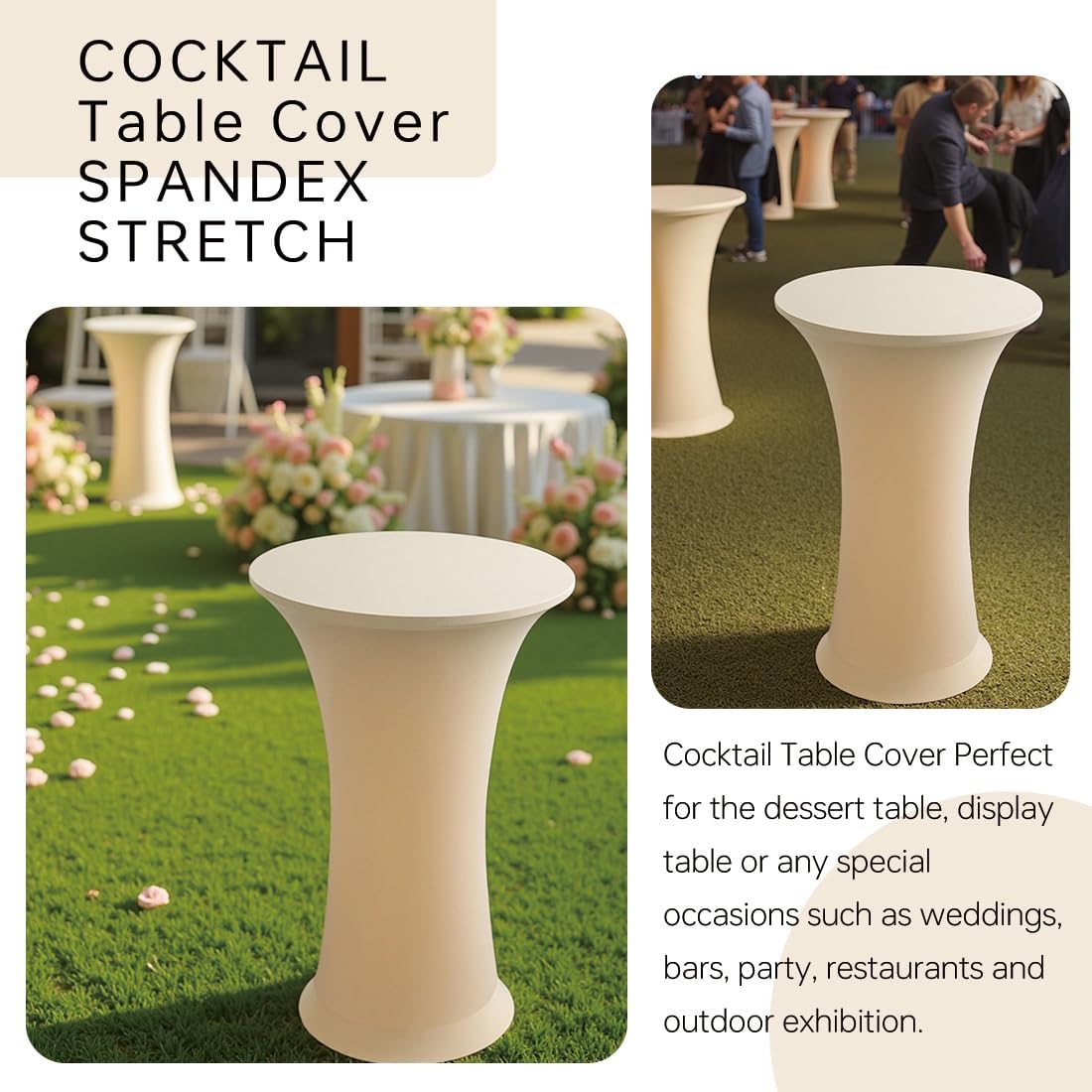 Deisy Dee 24x43 Cocktail Spandex Stretch Round Tablecloth Table Cover C124 (Champagne)