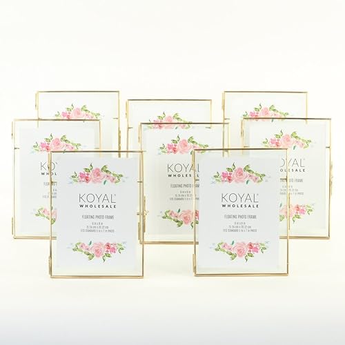 Miniatura 1 de Koyal Wholesale Marcos de fotos flotantes de vidrio prensado de 5 x 7 pulgadas, color dorado, paquete de 8 con soportes para uso horizontal o