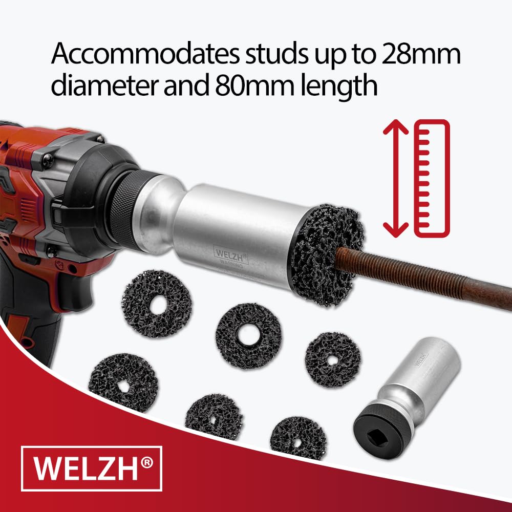 Kit de molienda de limpieza de pernos, 7 piezas para cubos de rueda HGV, herramienta eléctrica compatible con ajuste universal, discos de varios tamaños de hasta 28 mm, limpiador profesional de