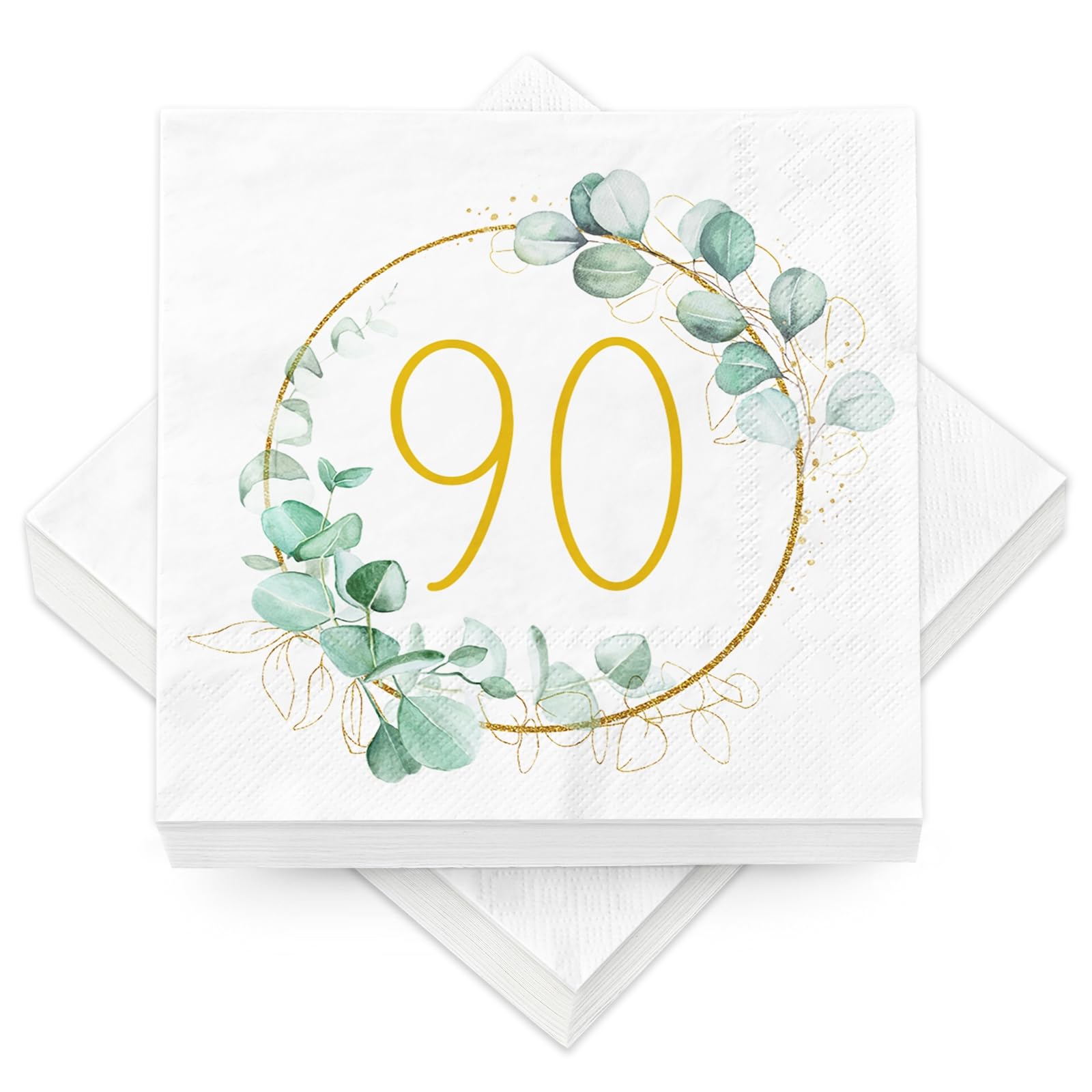40 Stück Servietten 90 Geburtstag als Tischdeko, Geburtstagsservietten Eukalyptus Gold Grün Tisch Deko 90 Geburtstag Frau Mann, Geschenke zum 90 Jahre, Tischdekoration Papierservietten Küche, Haushalt & Wohnen