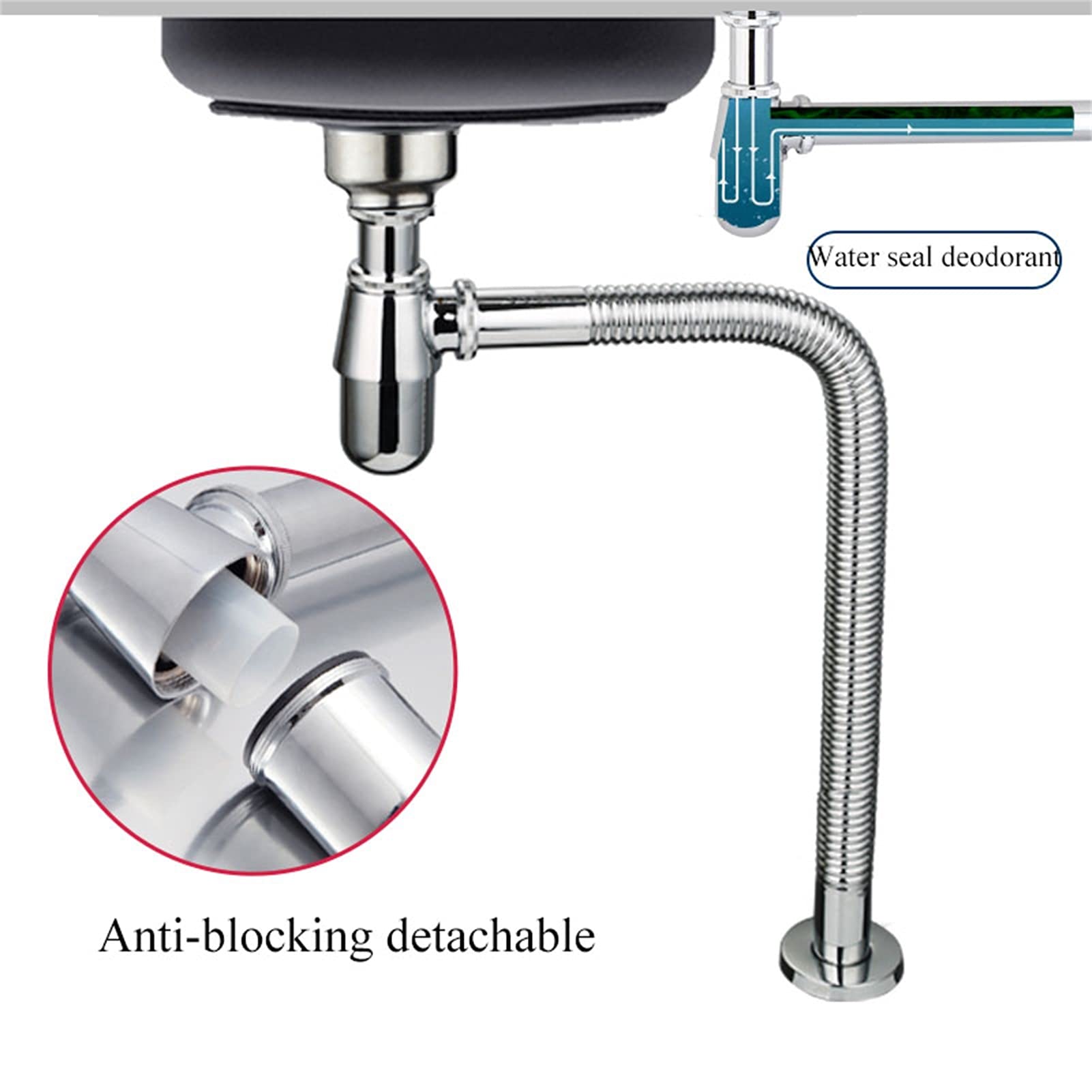 AnSafe Tubo De Desagüe, Trampa De Botella Cobre Colador Lavabo Bajante Bote Desodorante Sellado Anti-Bloqueo, Anti-Insectos, Resistencia A Altas Temperaturas. Fregadero De Cocina