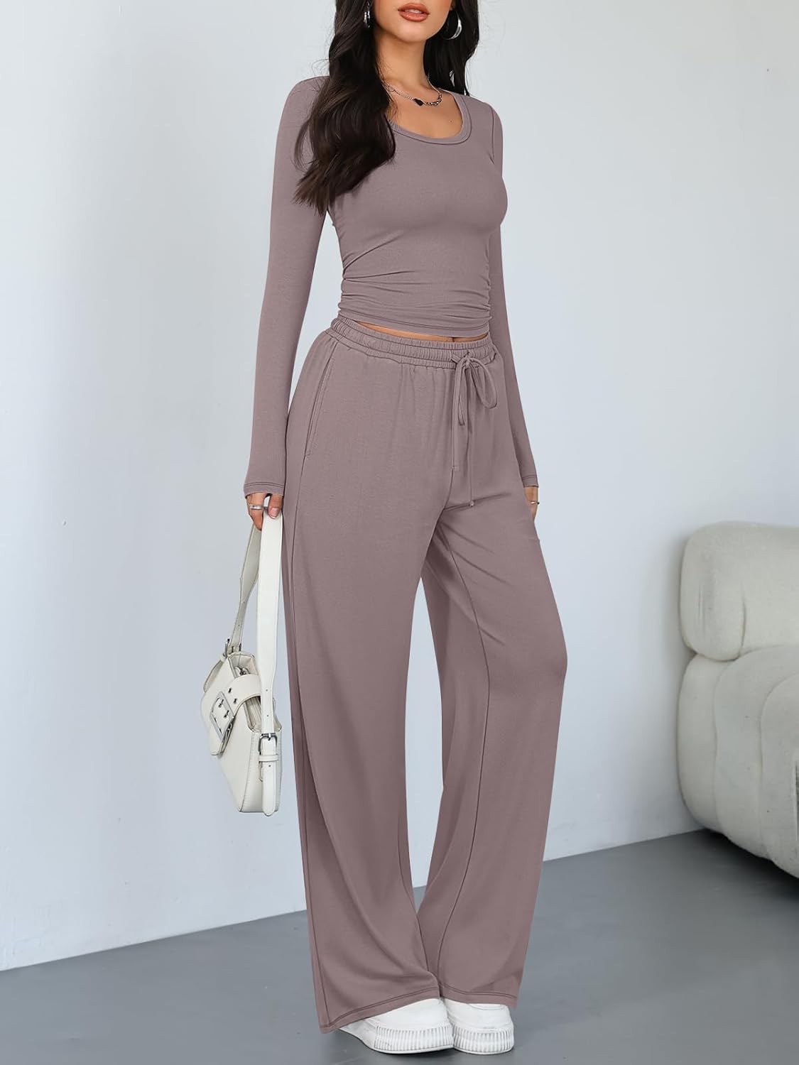 Trendy Queen Women 2 Piece Matching Lounge Sets Clothing Wide Leg Pants 2026 Y2K Sweatsuits Spring Travel Airport Outfit - Image 3