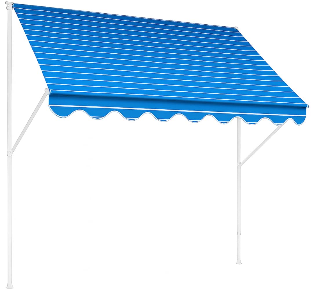Angerer Klemmmarkise Exklusiv mit Handkurbel, Terrasse/Balkon, einfache Montage ohne Bohren, Made in Germany, hochwertiger Stoff, UV-beständig, höhenverstellbar, wasserabweisend, 300 cm Blau