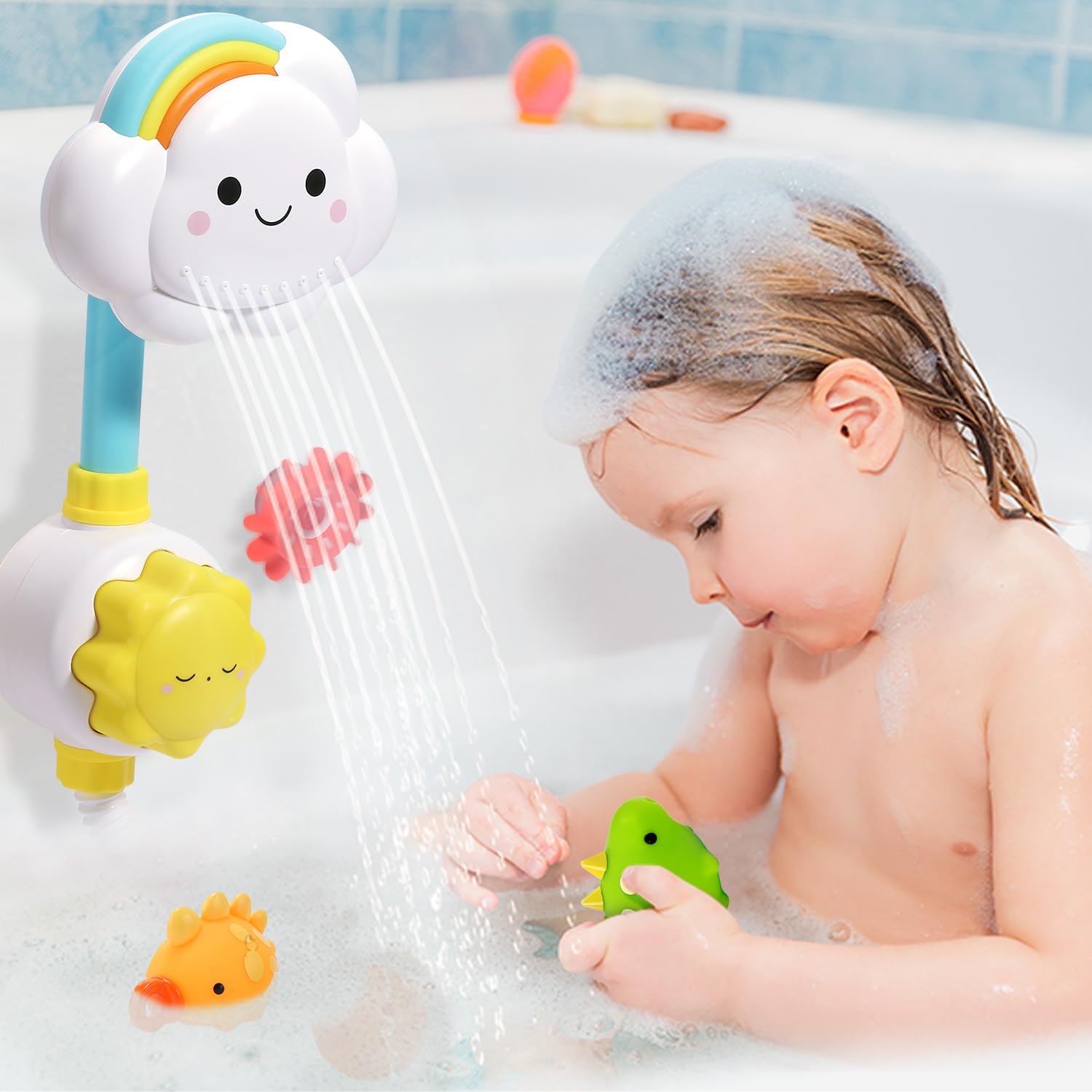 Cute Stone Badespielzeug mit Wasserdusche, Angelspiel, schwimmendes Squirting-Spielzeug für Kleinkinder und Babys ab 3 Jahren