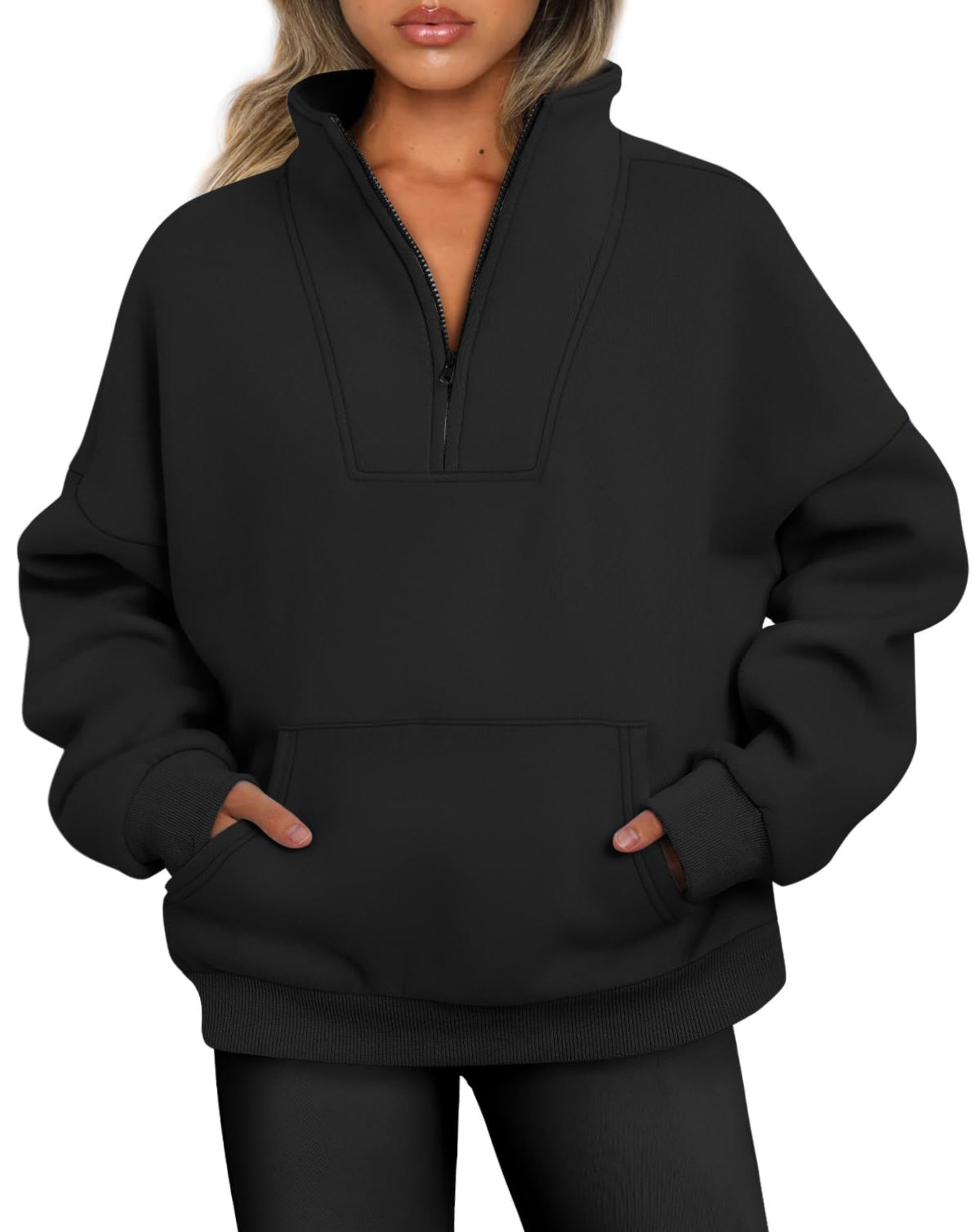 Jhsnjnr Pullover Damen Half Zip Sweatshirt Gefüttert Reissverschluss Fleecepullover Stehkragen Oversized Sweatjacke ohne Kapuze