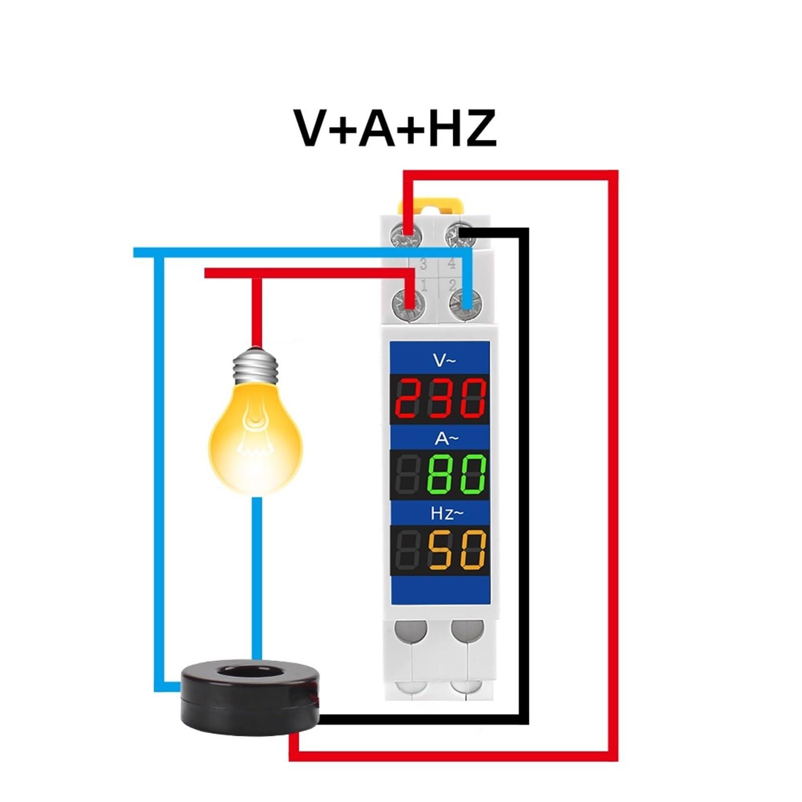 Medidor de corriente de voltaje de 18mm, carril Din, HZ, CA 80-500V, 220V, 380V, 100A, voltímetro Modular, amperímetro, indicador LED, probador de voltios Digital, 1 Uds.(VAHz)