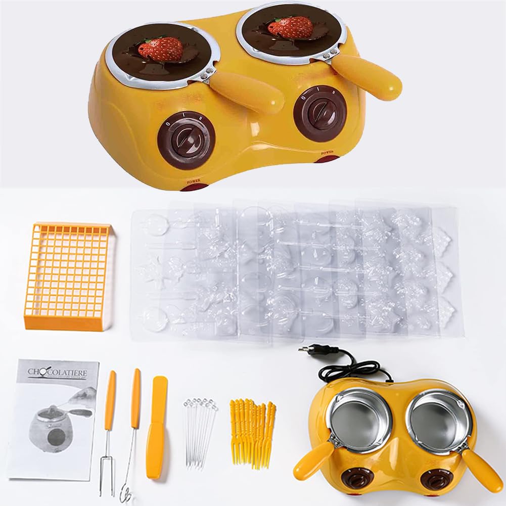 Ensemble à Double Fondue Au Chocolat, Machine à Tempérer Le Chocolat, Fondoir Au Chocolat, Fondue Au Chocolat électrique, Mini Machine à Fondue avec Double Fondoir pour Chocolat Au Lait, Fromage