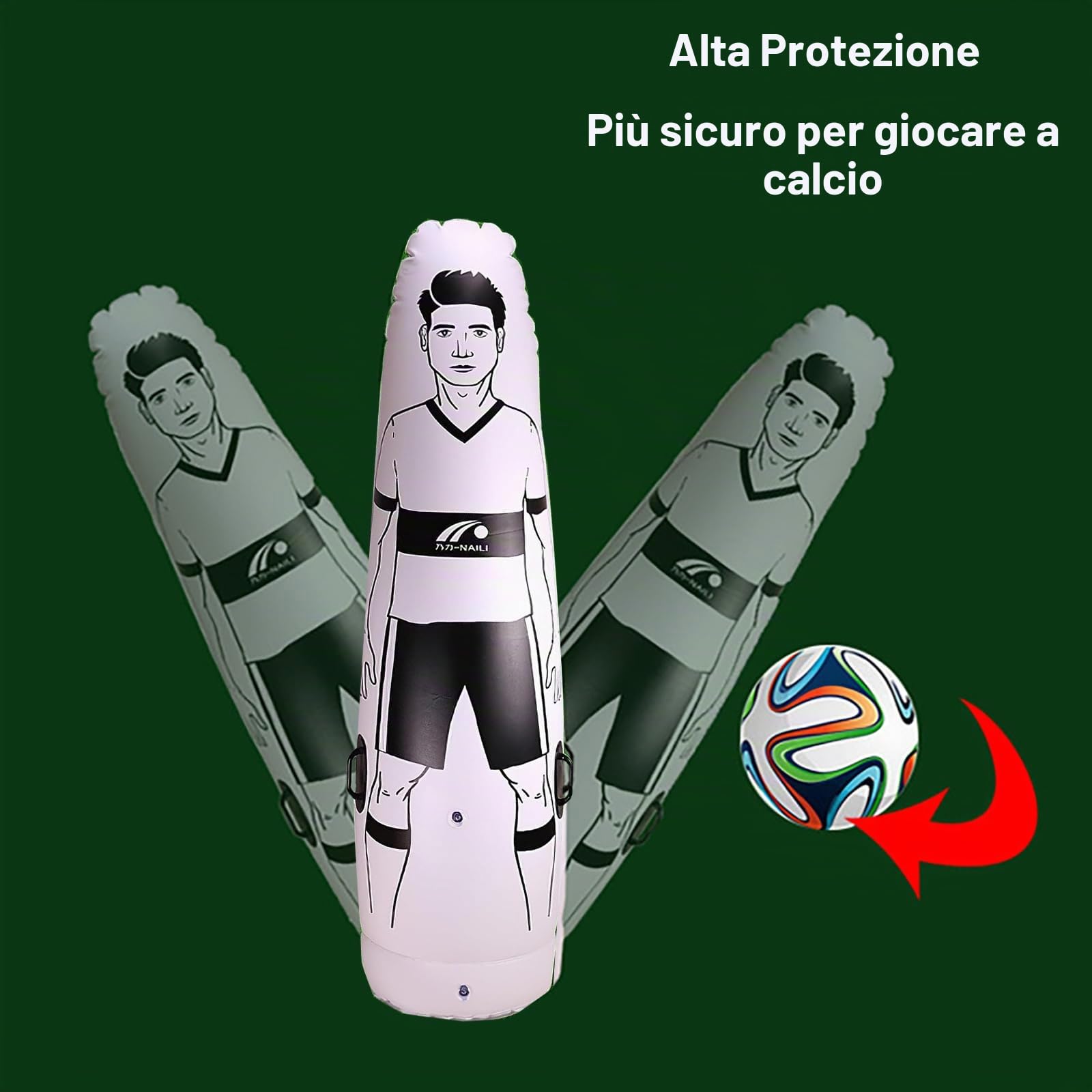Bambola gonfiabile da 1,75 m per allenamento di calcio, calcio gonfiabile, sacco da boxe per allenamento da portiere