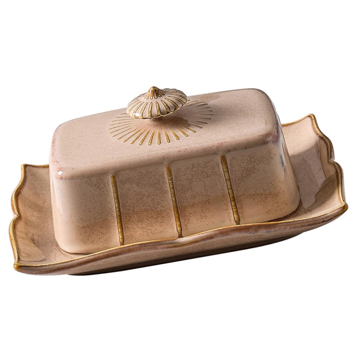 VALICLUD Beurrier Plat à Beurre Rectangulaire Khaki en Céramique avec Couvercle Conserve la Fraîcheur et Réduit Odeurs pour Maison et Restaurants au Réfrigérateur