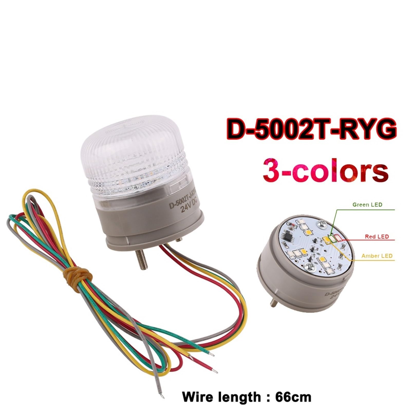 D-5002T 3-kolorowy mały sygnał ostrzegawczy wskaźnik LED alarm bezpieczeństwa stały / migające światło DC 12 V 24 V AC110 V 220 V (stały brak dźwięku, DC24V)