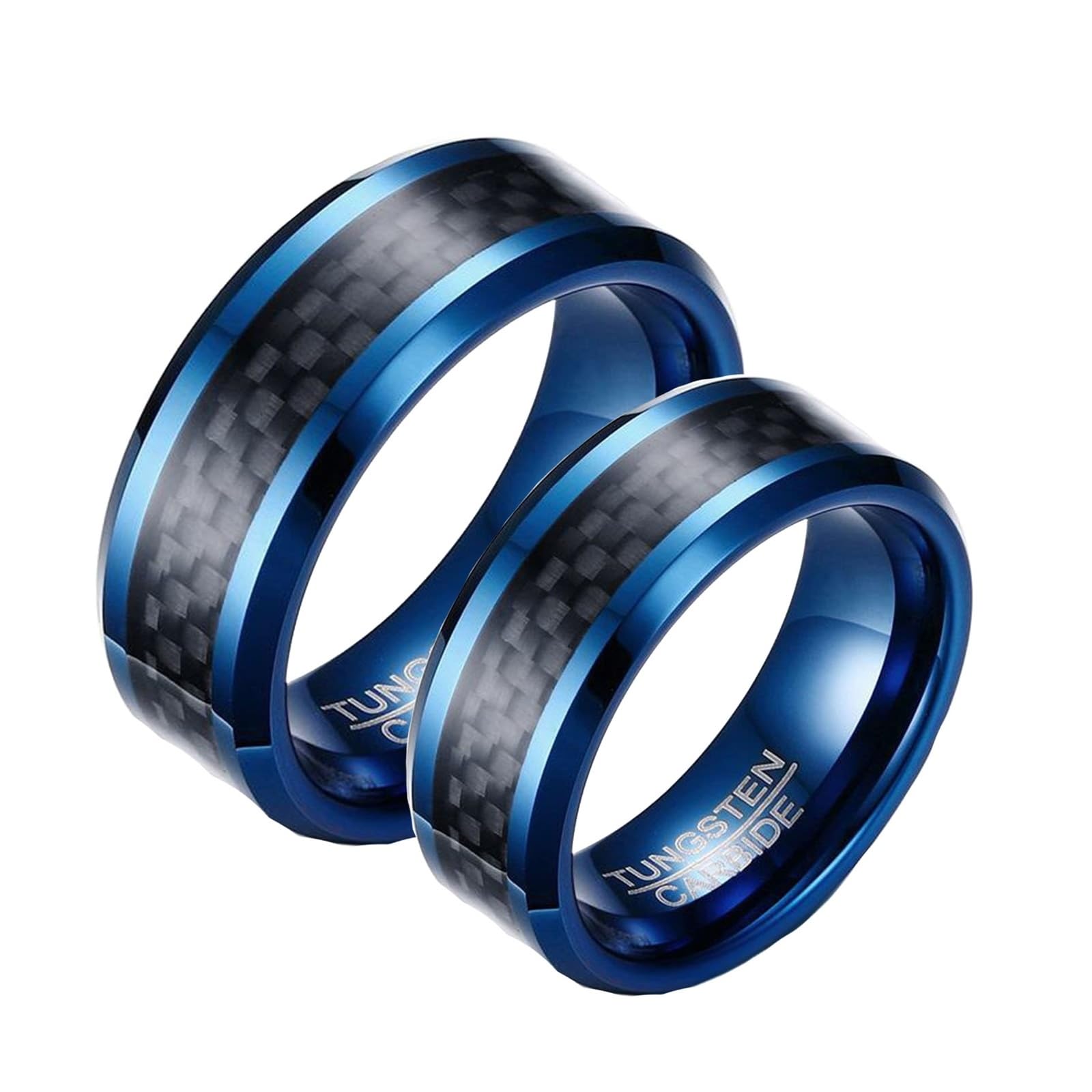 Anillo de compromiso masculino, alianzas de boda para hombre, 2 unidades, 8 mm, color azul, con incrustaciones de fibra de carbono, tamaño para parejas, joyas de cumpleaños