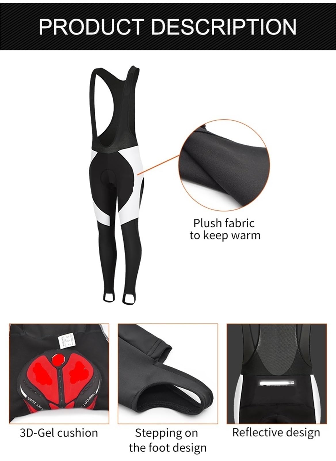 Culotte De Ciclismo con Forro Polar 2 Piezas de Forro Polar Invierno for Ciclismo, Mallas térmicas con Tirantes, Pantalones Reflectantes for Bicicleta Carretera y Carreras
