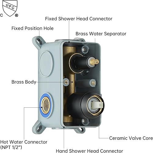 Miniatura 5 de BESy Sistema de ducha con cabezal de ducha de lluvia redondo de 10 pulgadas y montaje en pared de mano, juego combinado de grifo de ducha de lluvia