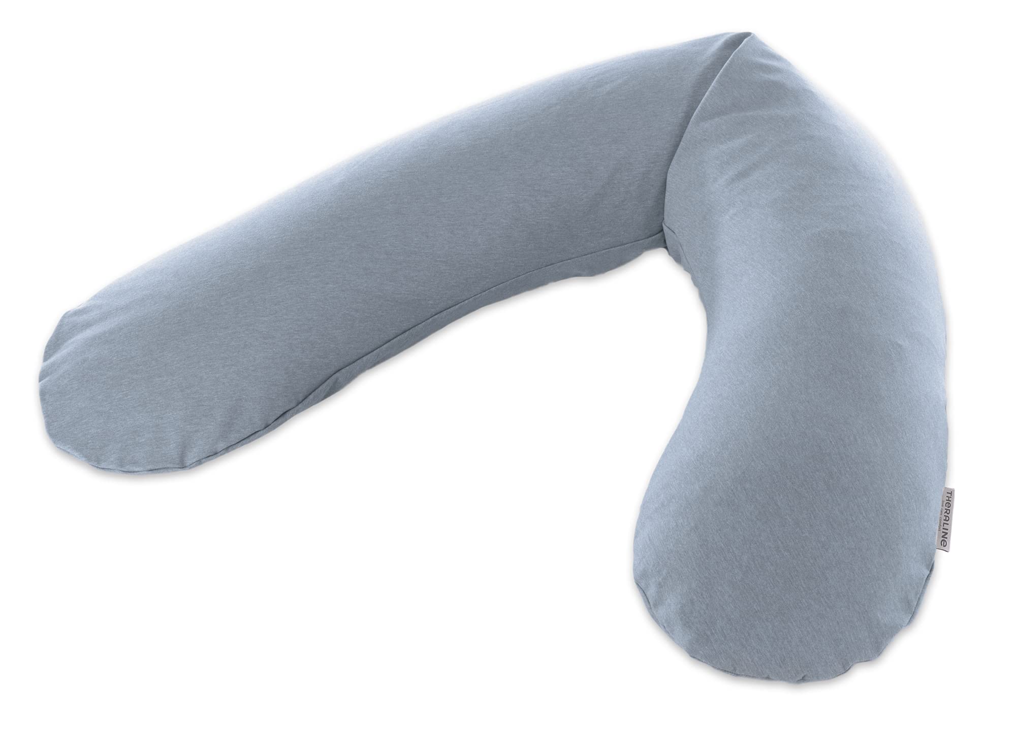 Theraline Cuscino originale per gravidanza e allattamento, 190 cm, cuscino per chi dorme sul fianco, cuscino per allattamento microperle, con federa per allattamento Melange blu/grigio