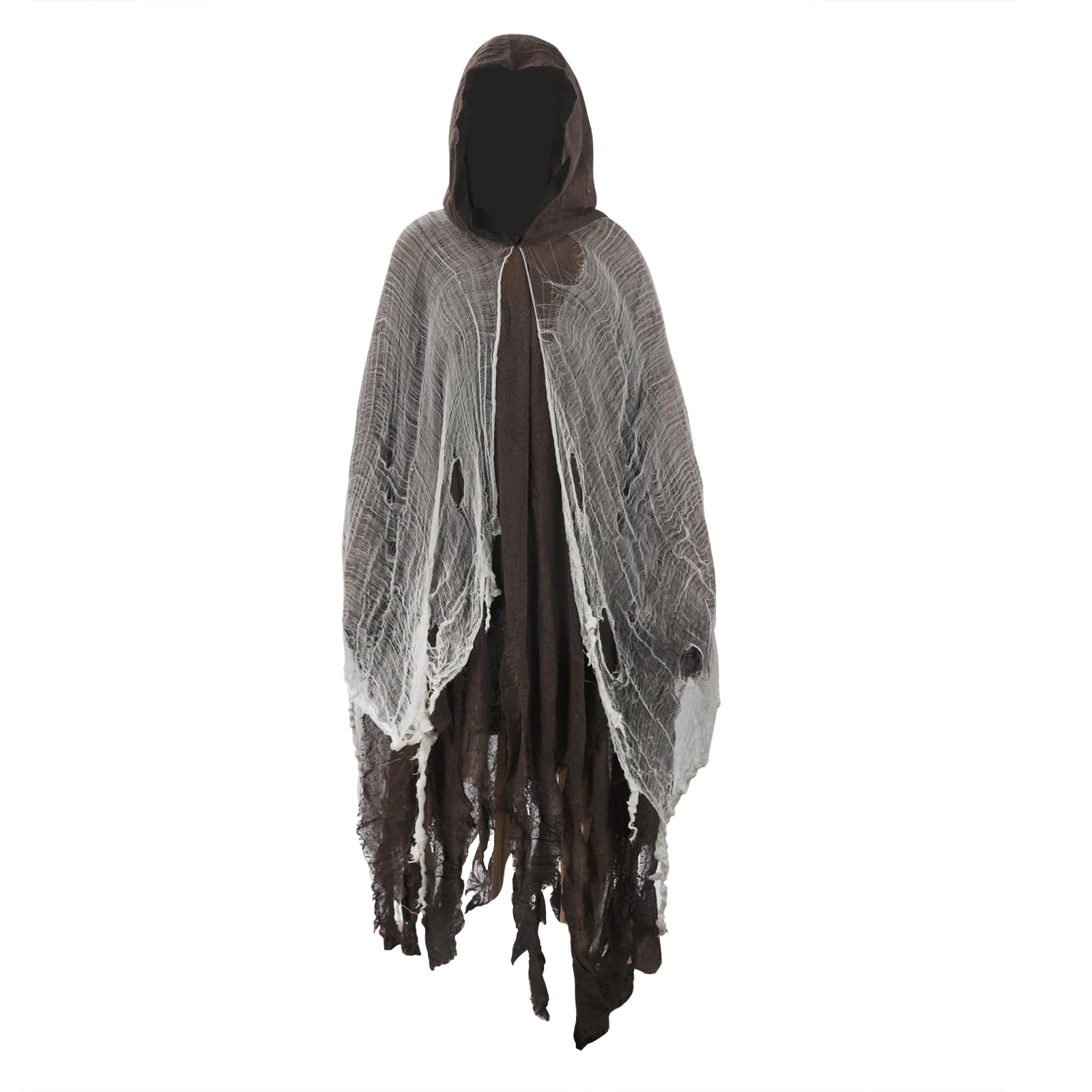 JIAHG Adult Scary Halloween Hooded Cloak Men Mesh Loose Cape with Mesh Spooky Cosplay Costume Halloween Party Outfit Role Playing Dresses Unisex Prank Props