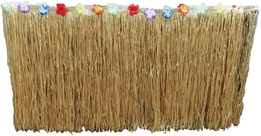 he andi Straw color Hawaiian Luau Silk Faux Flowers Table Hula Grass Skirt for Party Decoration, Events, Birthdays, Celebrationwide 2.5 ft x Long 9 ft