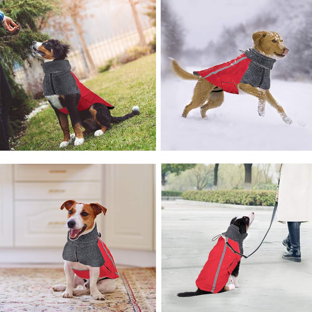 SlowTon Manteau d'hiver de Chien, Veste Polaire extérieure doublée en Laine Polaire Chaude pour Chien avec col roulé écharpe Gilet réfléchissant Ajustable Gilet imperméable pour Chiot