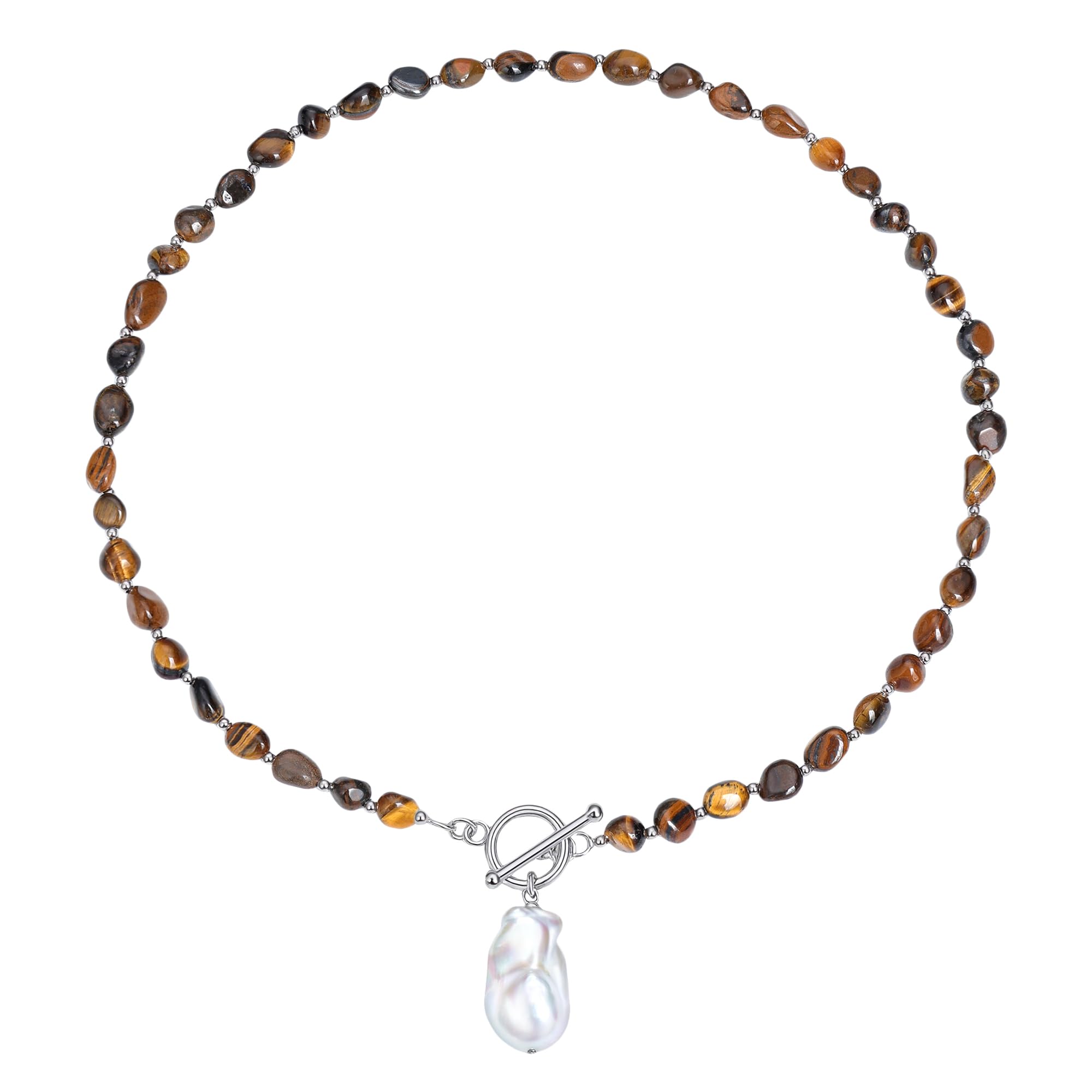 Collane con perline da donna con perle barocche, turchese ametista, lapislazzuli, occhio di tigre, fatto a mano, stile boho, collana girocollo con perline in pietra naturale, gioiello estivo, regalo