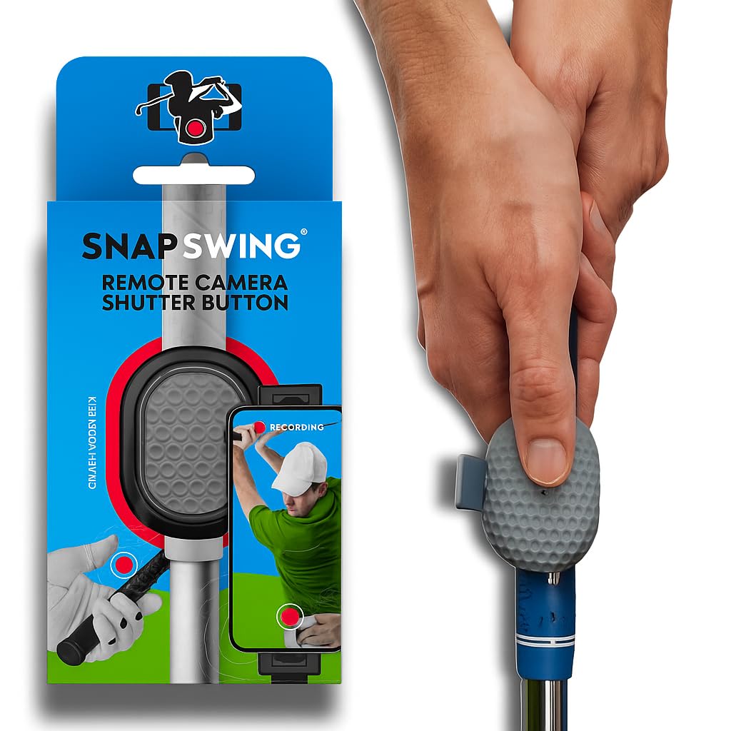 SnapSwing - Obturador de cámara de golf con Bluetooth remoto para teléfonos inteligentes, graba y fotografía tu swing desde el agarre del club, ligero, recargable, se adapta a cualquier palo de golf