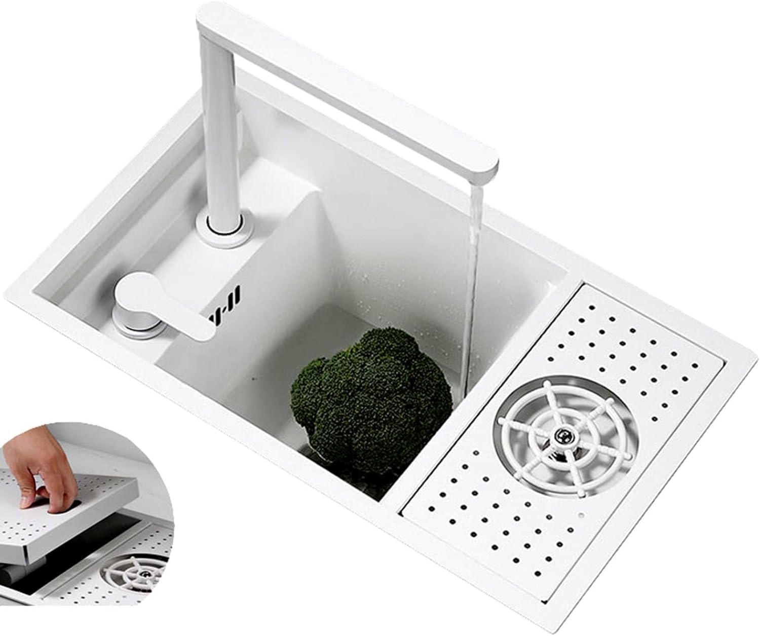Nano White Hidden Mini Bar/Cafe/RV/balcony Sink with Up and Down Faucet and Glass Rinser Set 23 Inch