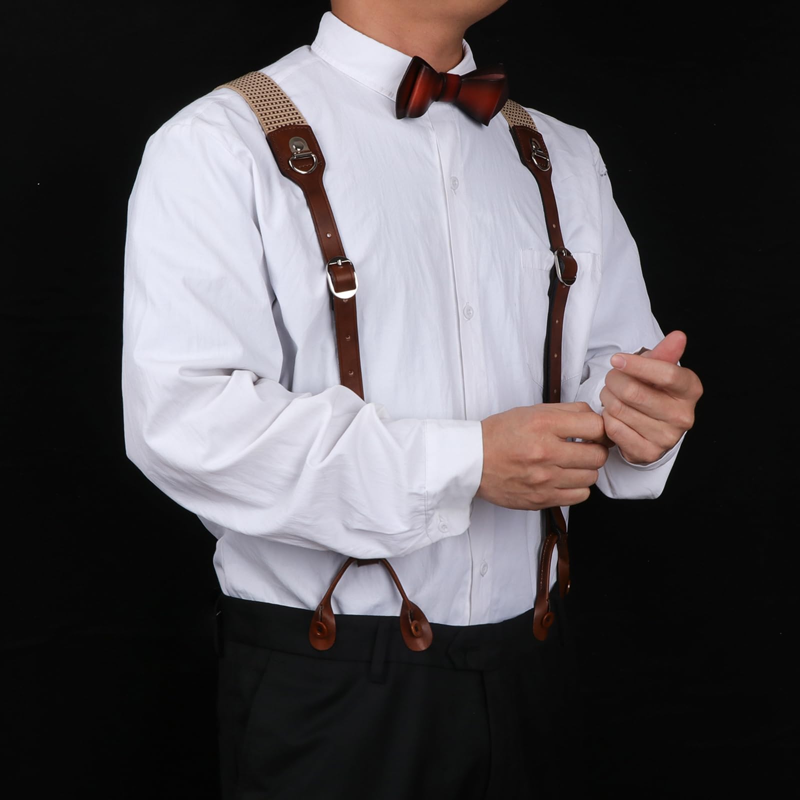 TOURBON - Elegante soporte de cuero para hombre con clips fuertes, tirantes elásticos ajustables en forma de Y, tirantes de trabajo de 4 cm de ancho