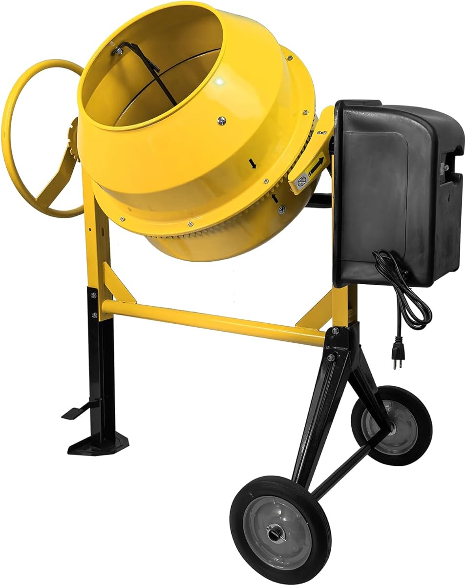 Portable 4.2 Cu Ft Concrete Cement Mixer, 3/5 Hp Electric Mixer Machine with Wheel & 120L Freestanding Barrow Machine, Portable Cement Mixing Machine for Stucco, Mortar Seeds