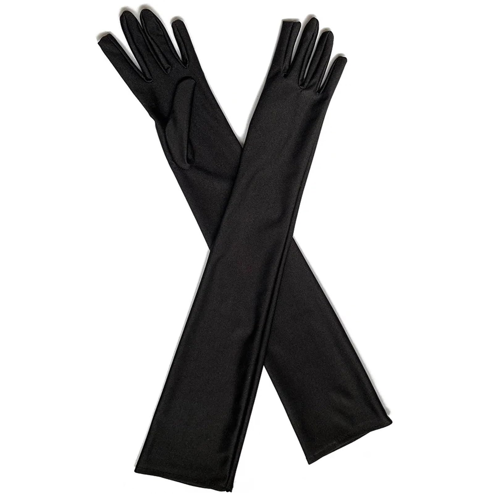 2 pares clásicos adultos ópera/muñeca estiramiento satén dedo guantes largos mujeres traje a juego