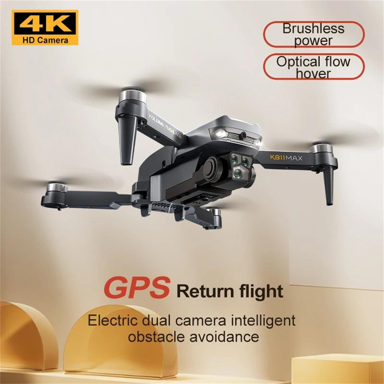 Dron k811 MAX 5g Profesional para fotografía aérea 4k HD con Doble cámara omnidireccional y Sistema de evitación de obstáculos, con Pantalla de Juguete.,Single Battery