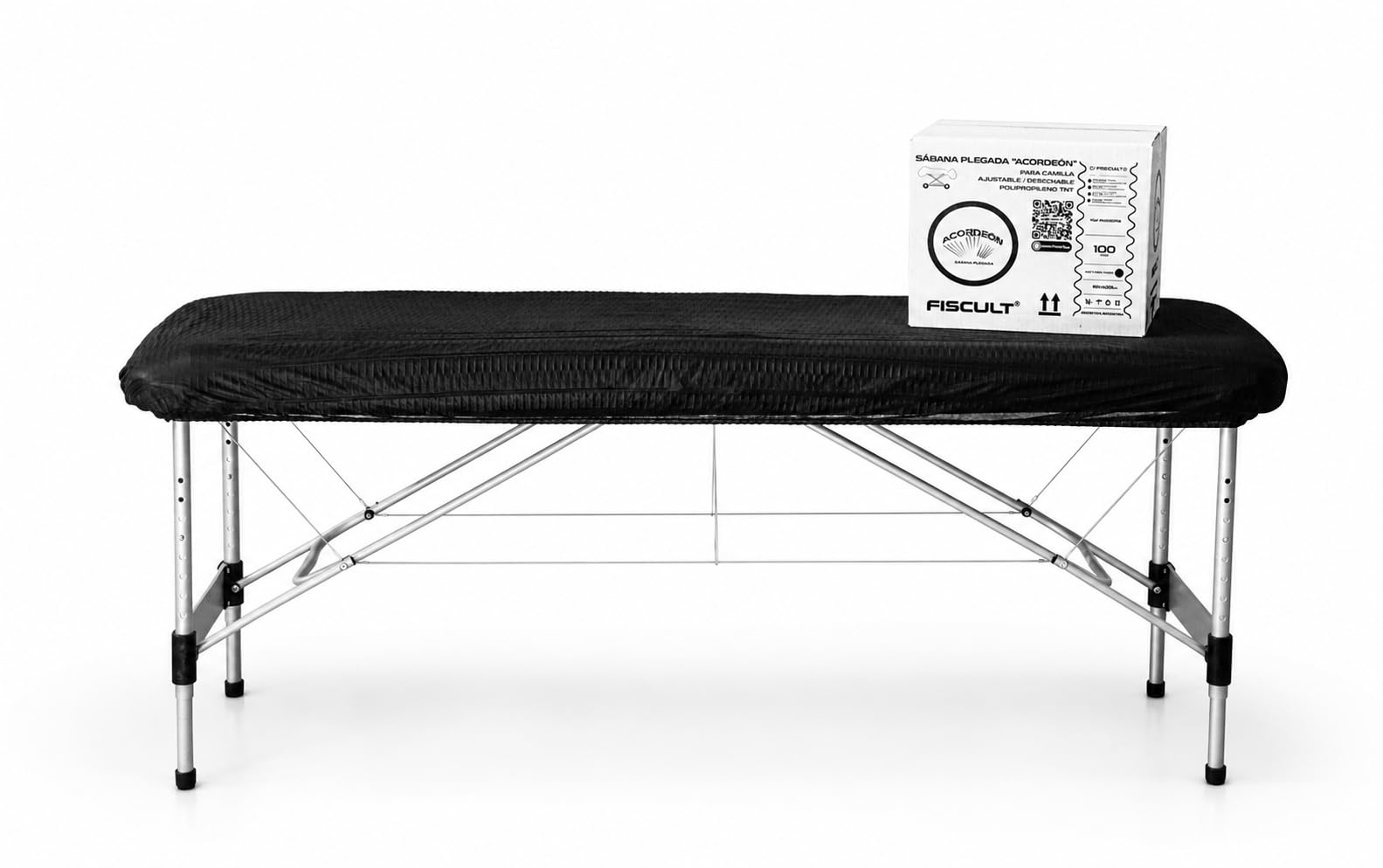 Sábana desechable ajustable TNT 95x230 | Funda Camilla Masaje (20g) | Plegada en Acordeón | Sabanillas para Clinicas, Salones de Belleza | Pack de sábanas desechables ajustables (100 uds) (NEGRO)