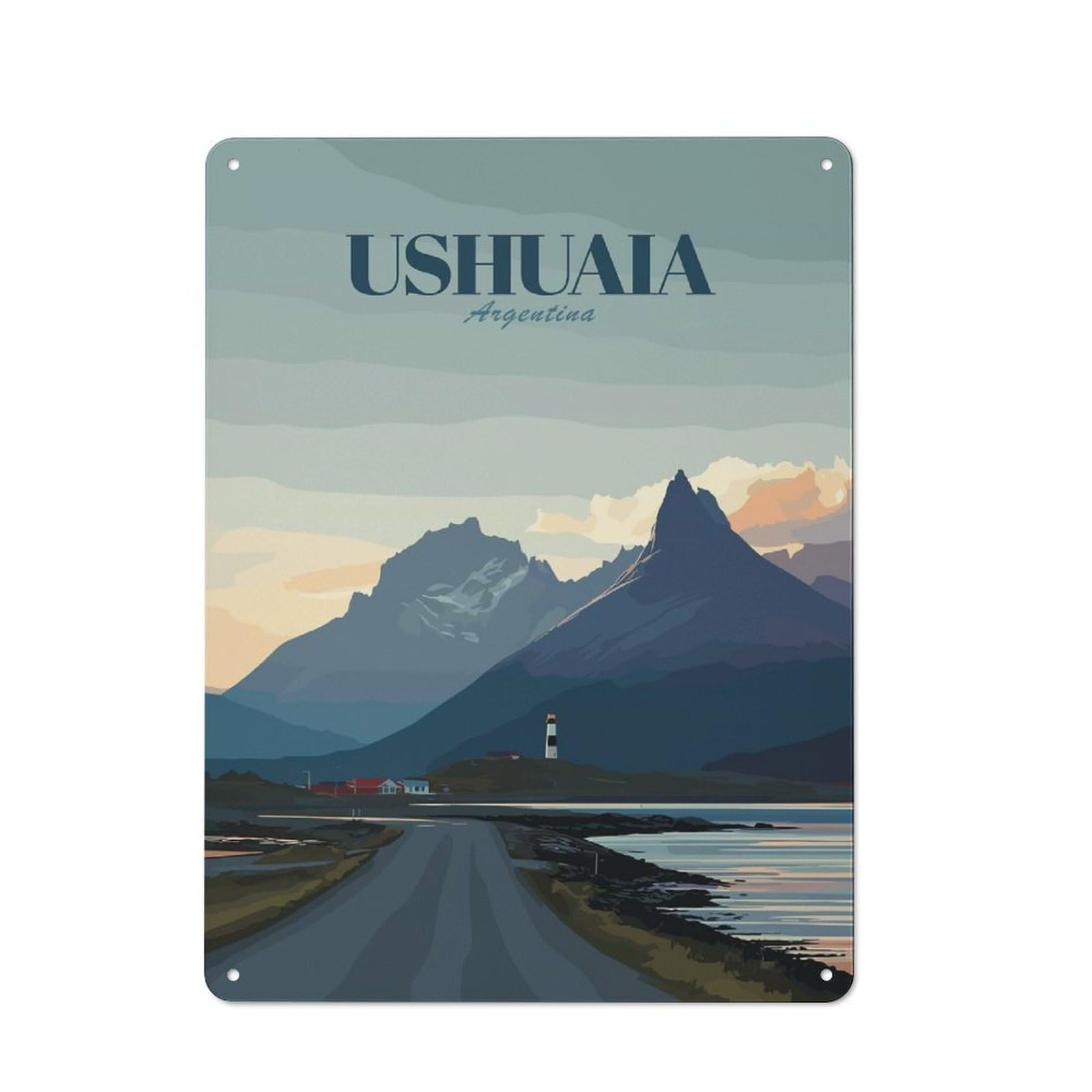 Junmoney Style-5 Ushuaia, Argentina Travel Workshop Style Metal Wall Decor 40X30cm, Garage Metal Sign For Workshop, Basement, Shed Or Games Room