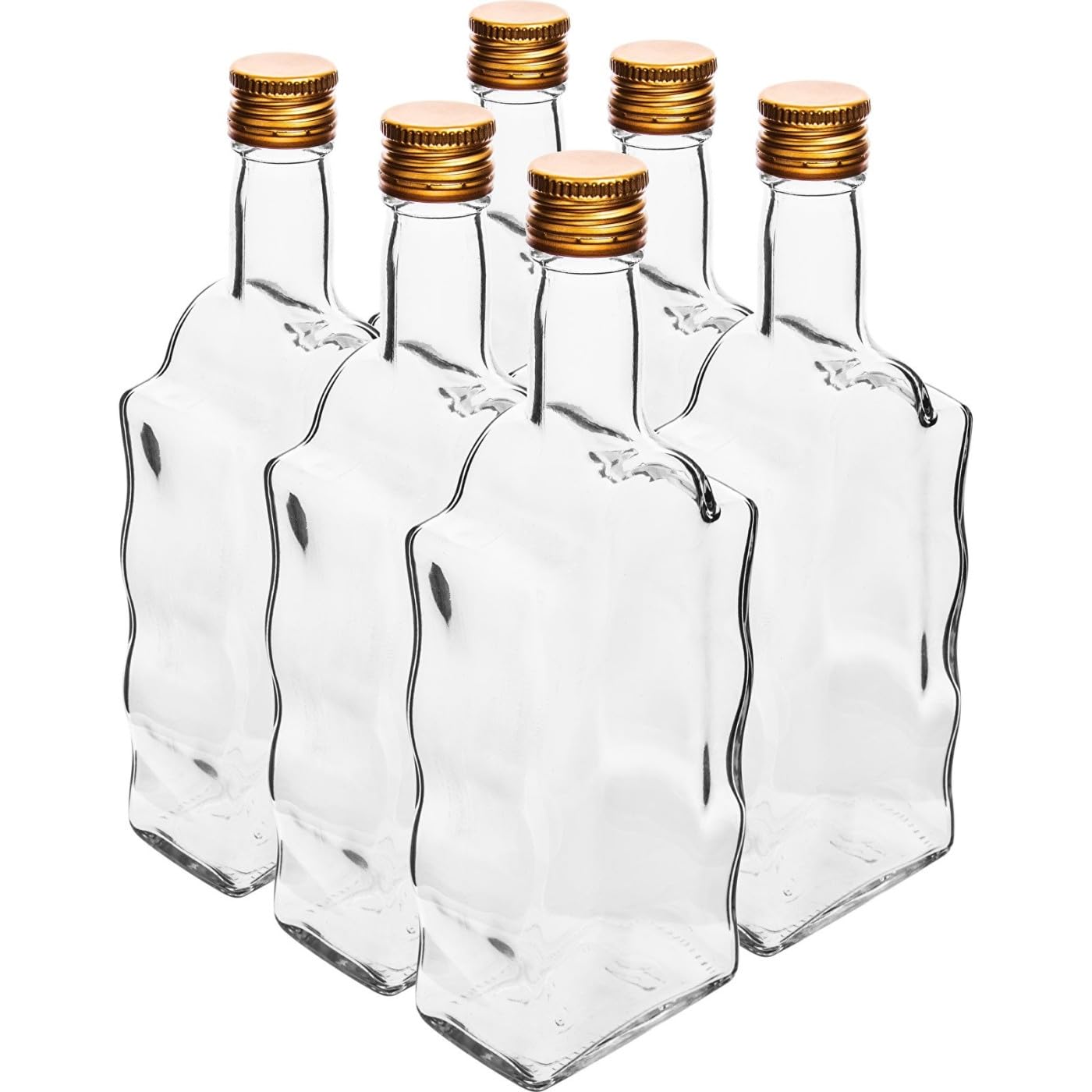 DIAH DO IT AT HOME 18 x 500ml 'Wave' Shape Glass Bottles with Gold Screw Caps - Unique Decorative Design for DIY Gin, Vodka, Oil & Vinegar - Elegant Homebrew Gifting Bottles (Set of 18 x 0.5L)
