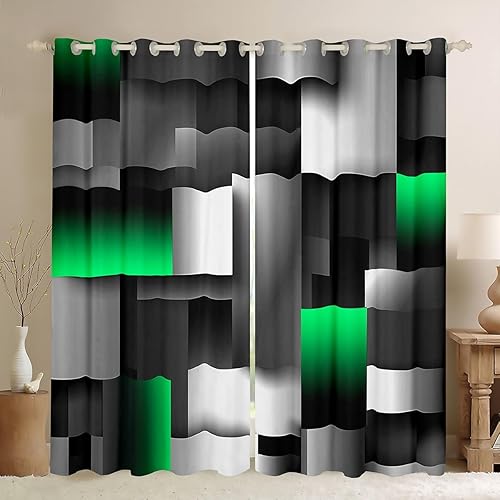 Miniatura 43 de Cortinas cuadradas grises, negras, rojas, blancas, con cuadrícula geométrica para niños, niñas, adolescentes, cortinas de tratamiento de ventanas