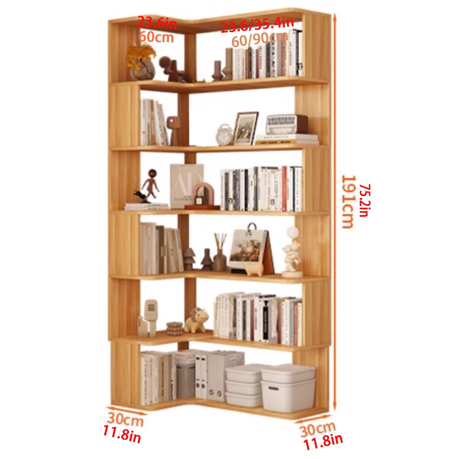 Libreria angolare a forma di L, scaffale angolare in legno, scaffale multistrato, mobili industriali per casa e ufficio per soggiorno camera da letto (90 cm)