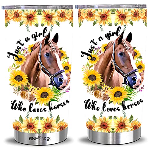 Rnfenqs Just A Girl Who Loves Horses Tumbler With Lid And Straw 20 Oz, Animal Horse Stainless Steel Sunflower Travel Tumbler Cup For Women #TOP4