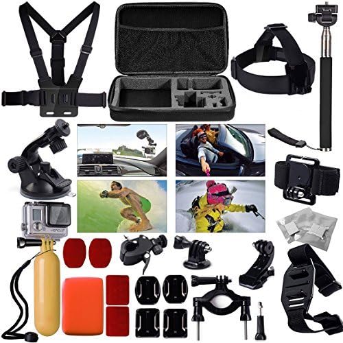 Meme 27 pcs Accessories Kit for GoPro Hero 4 Hero 3+ Hero 3 Camera:Large Case+Selfie Stick+Chest Harness+Head Strap+Wrist Strap+ Clamp+Floating Monopod+ +Suction Cup+J-Hook+Tripod etc