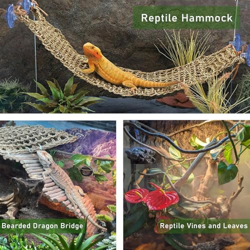 TankMatDecor Bearded Dragon Tank Accessories, Reptile Mat Hammock Plants Bridge Jungle Climber Vines Terrarium Decorations for Leopard Gecko Hermit Crab Lizard Snake (10 PCS with Reptile Mat) by TankMatDecor - Image 5