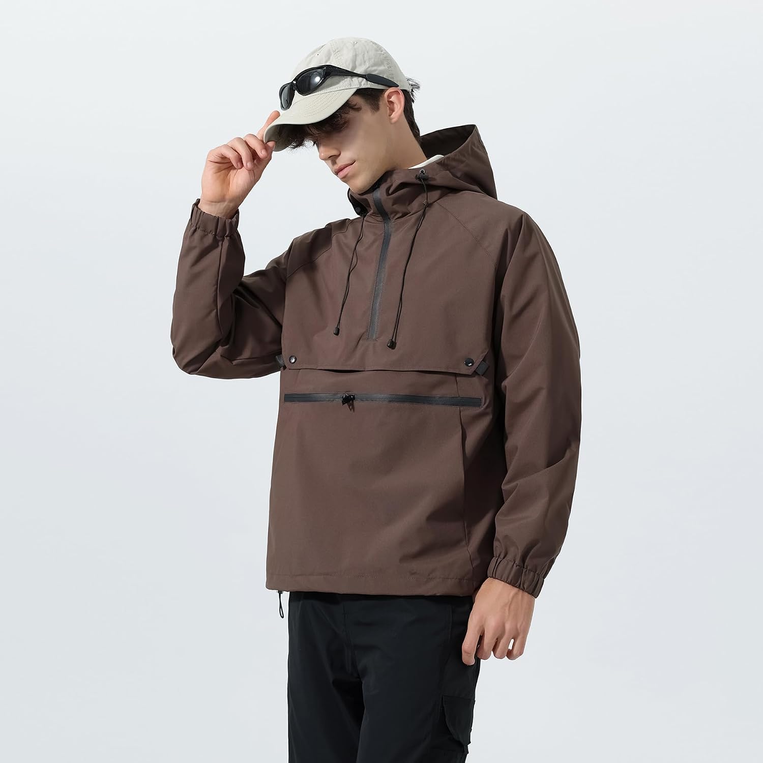 YOUTHUP Men's Soft Shell Jackets Lightweight Quarter Zip Hooded Pullover Outdoor Sports Cargo Casual with Pocket