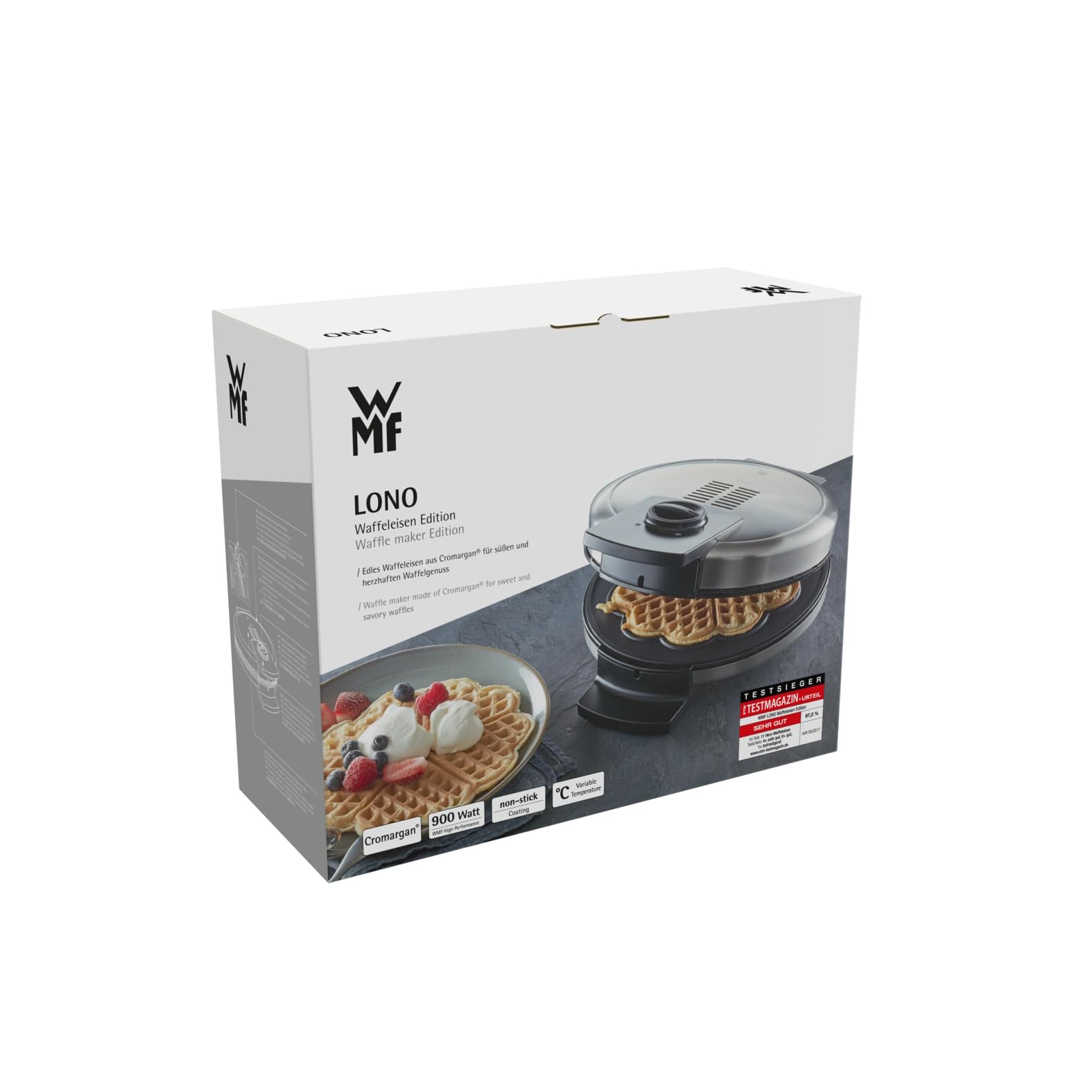 WMF Lono Edition Waffeleisen, Herzwaffeleisen, Waffeleisen Herzform, stufenlos einstellbarer Bräunungsgrad, 900 W, edelstahl matt