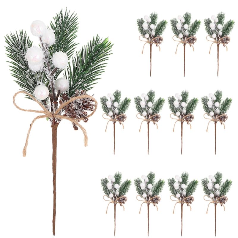 JOINPAYA 12pcs Artificial Christmas Floral Picks: Pine Branches Pinecones Holly Berries Greenery...