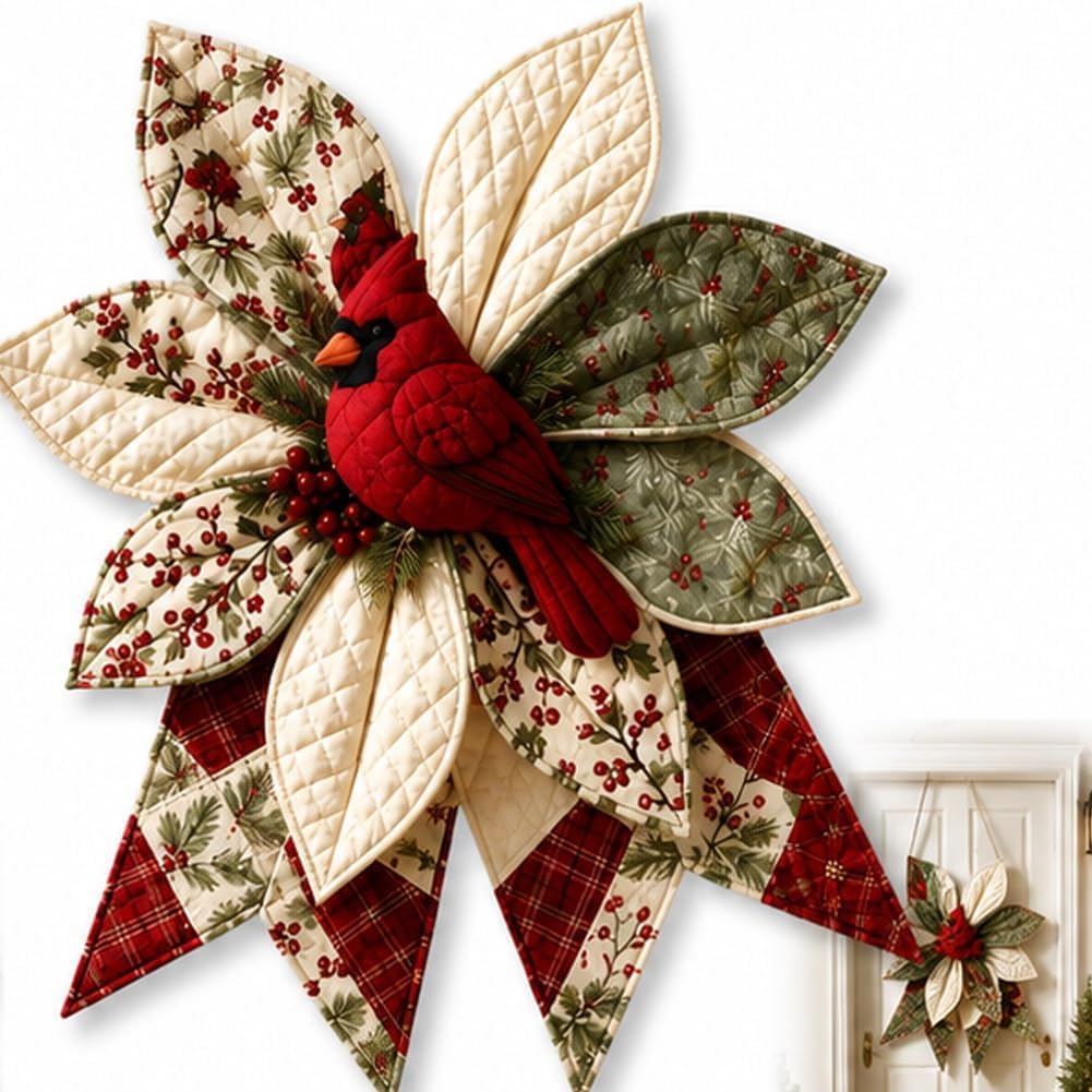 Junjie Large Patchwork Bow Sewing Kit,Farmhouse Fabric Folded Flower Door Hanging Craft Set, DIY Craft Supplies, Gift for Adults Front Door Wall Window Porch，#A