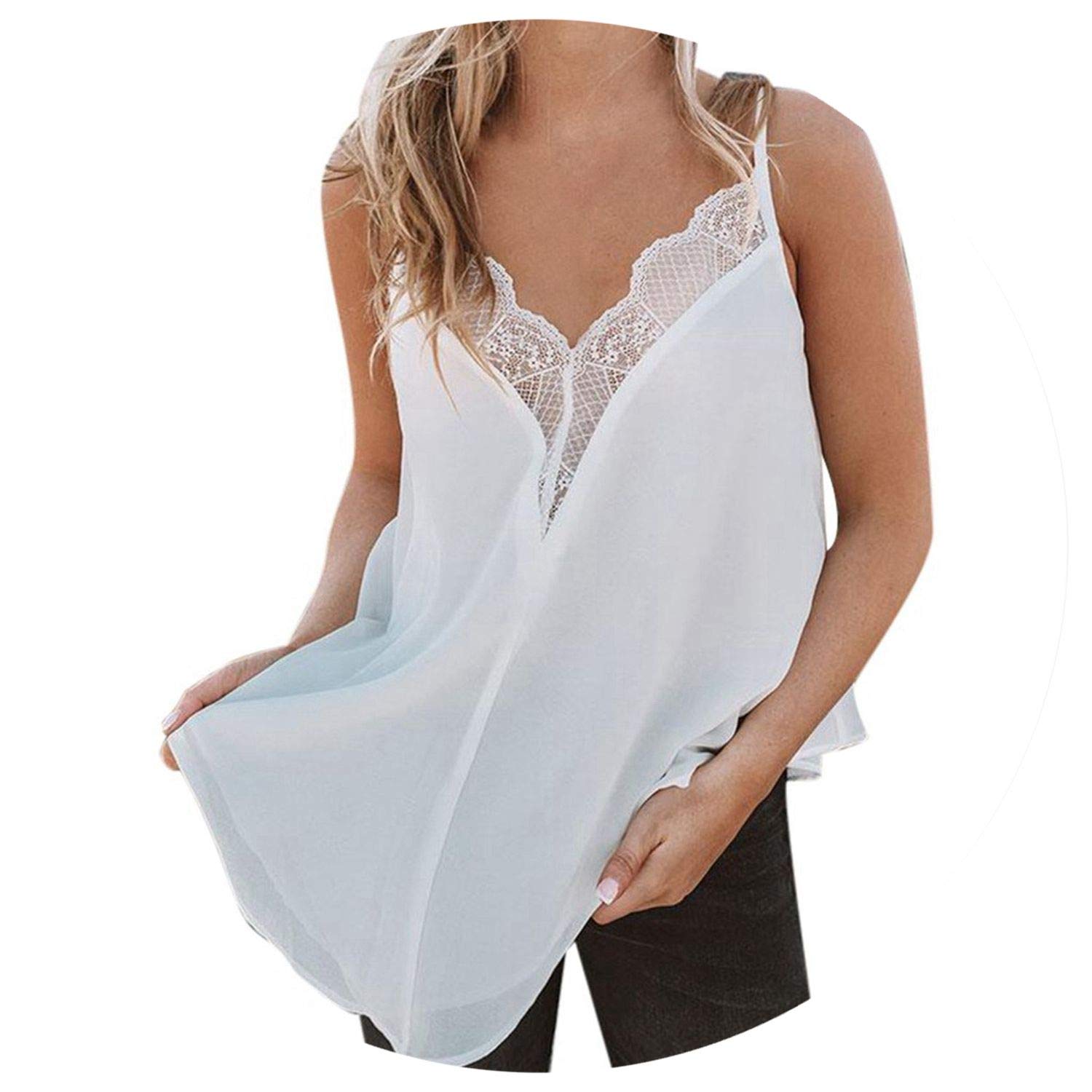 Women Clothes 2019 Summer Top Women V Neck Lace Camisole Front Pure Color Top Fashion T Shirt Ladies Blouse modis