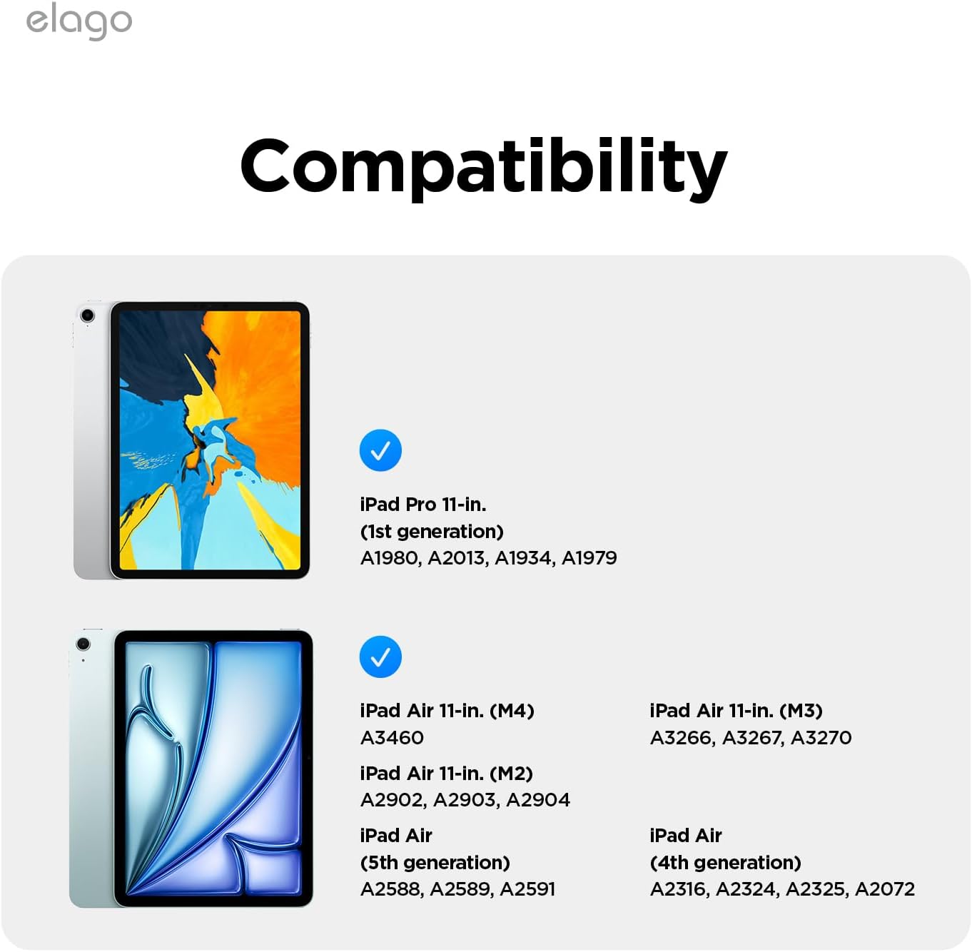 elago Case for iPad Air 11(M4, M3, M2), 5th, 4th / Pro 11(1st) - iPad Case with Magnetic Attachment to Metal, Compatible with Apple Pencil and elago’s Pencil case (Light Grey)