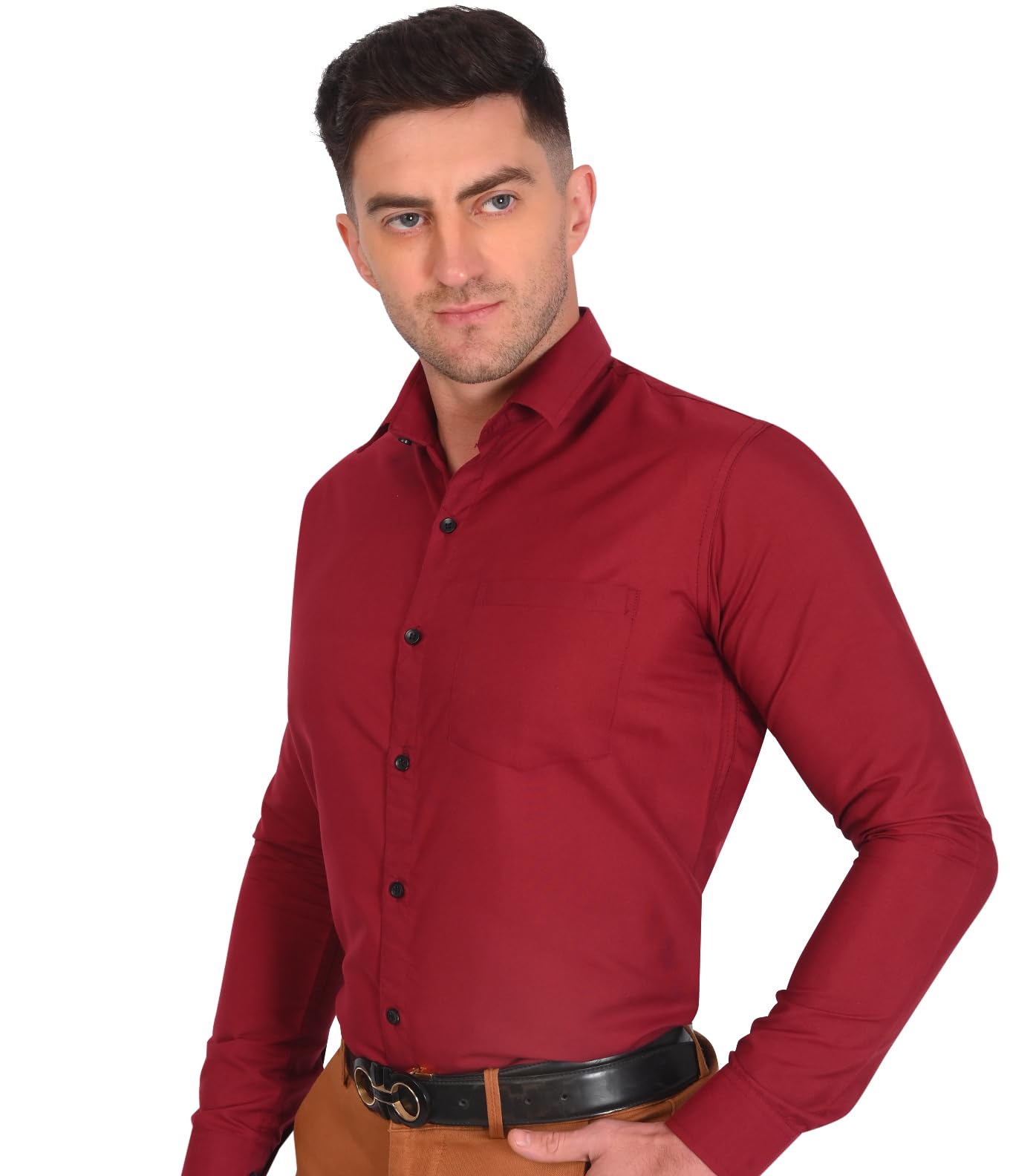 Formal Maroon Long-Sleeved Shirt for Men-image-36